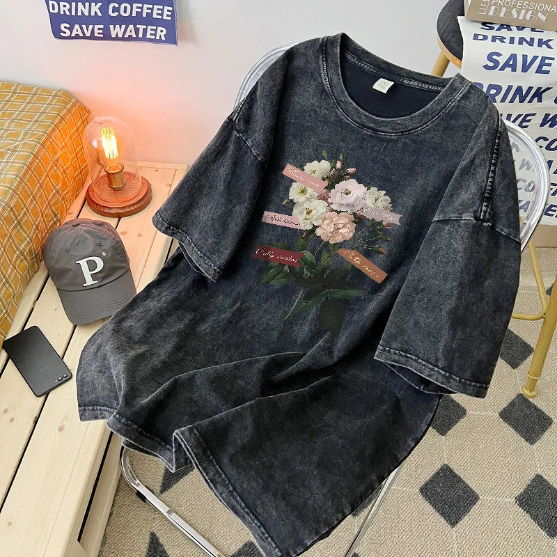 Camiseta de algodão estilo americano vintage.