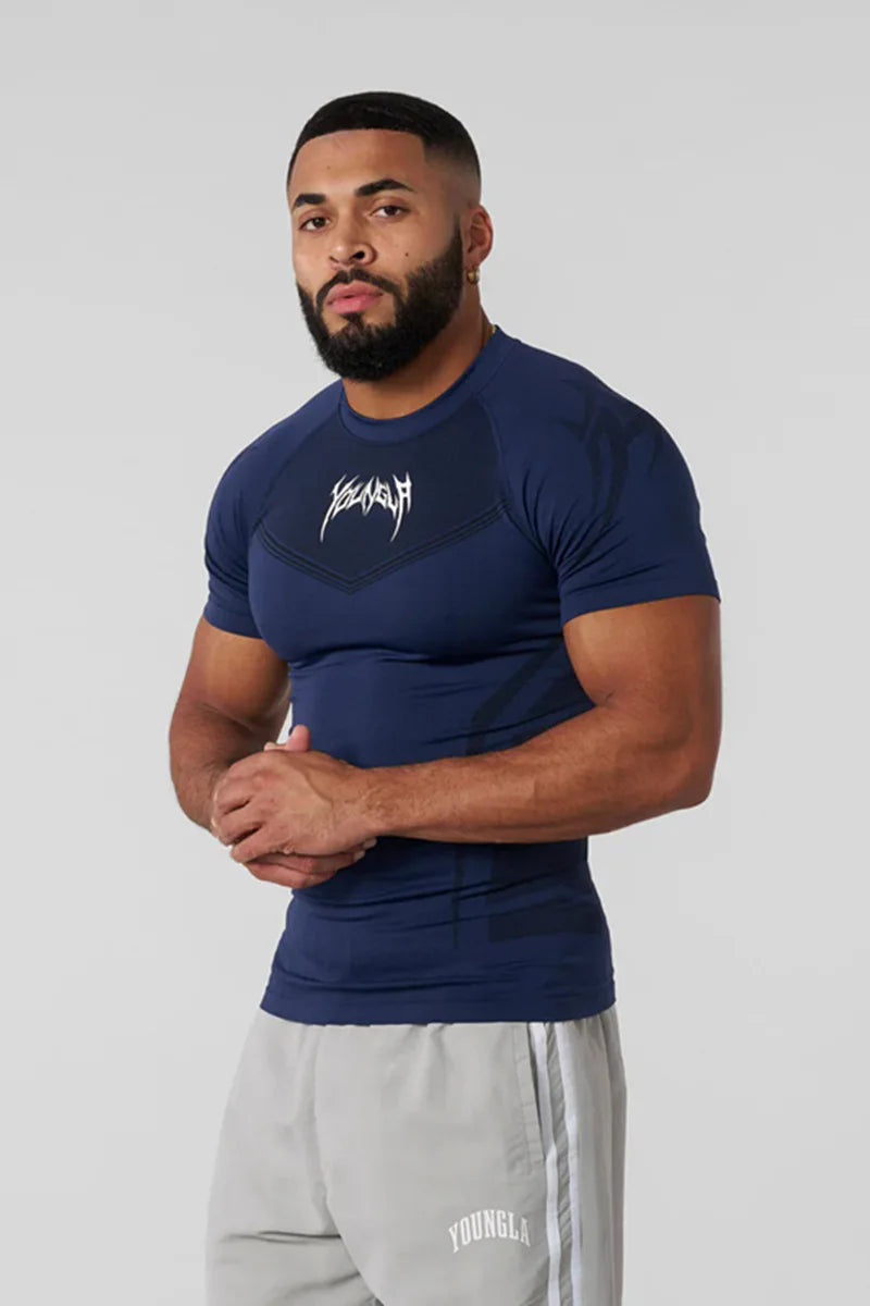 Camiseta de hombre, mallas de entrenamiento de alta elasticidad, camisetas de manga corta YOUNG LA