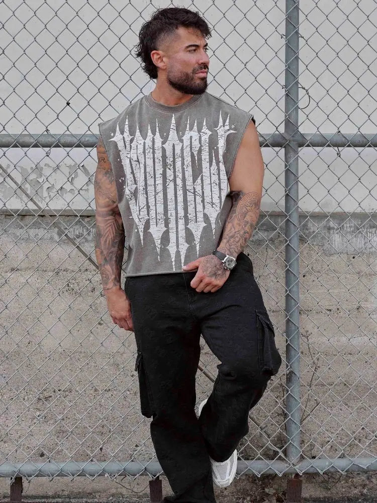 Camiseta masculina sem mangas, roupa esportiva de ginástica para jovens adultos
