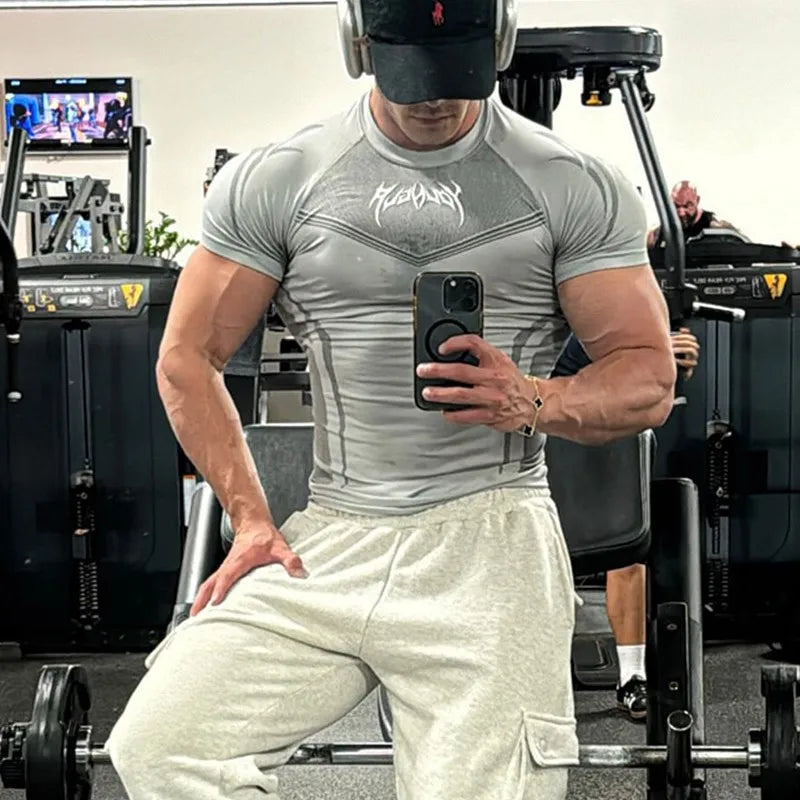 Camiseta de hombre, mallas de entrenamiento de alta elasticidad, camisetas de manga corta YOUNG LA