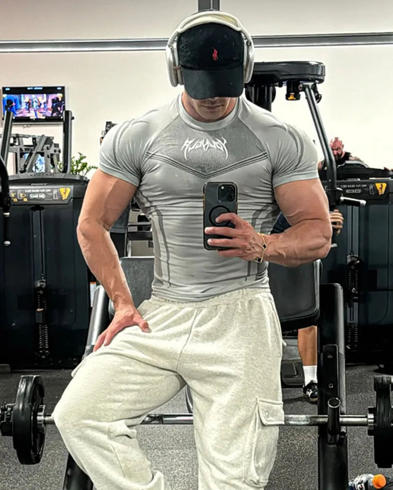 Camiseta de hombre, mallas de entrenamiento de alta elasticidad, camisetas de manga corta YOUNG LA