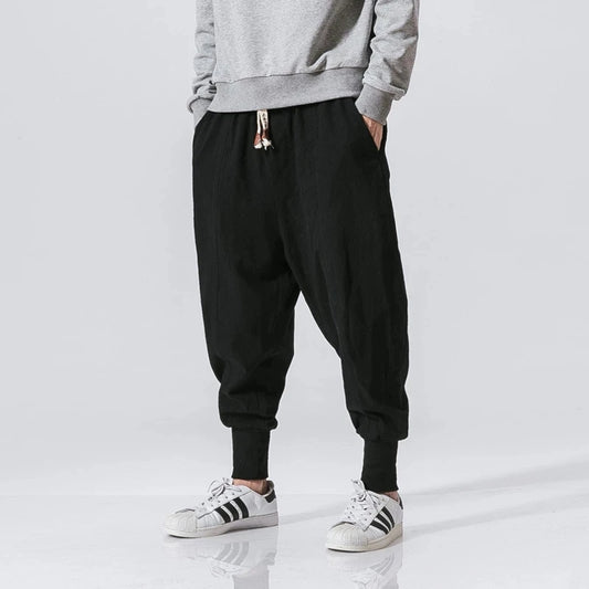 Plain elastic waistband, jogger style, loose fit, low crotch
