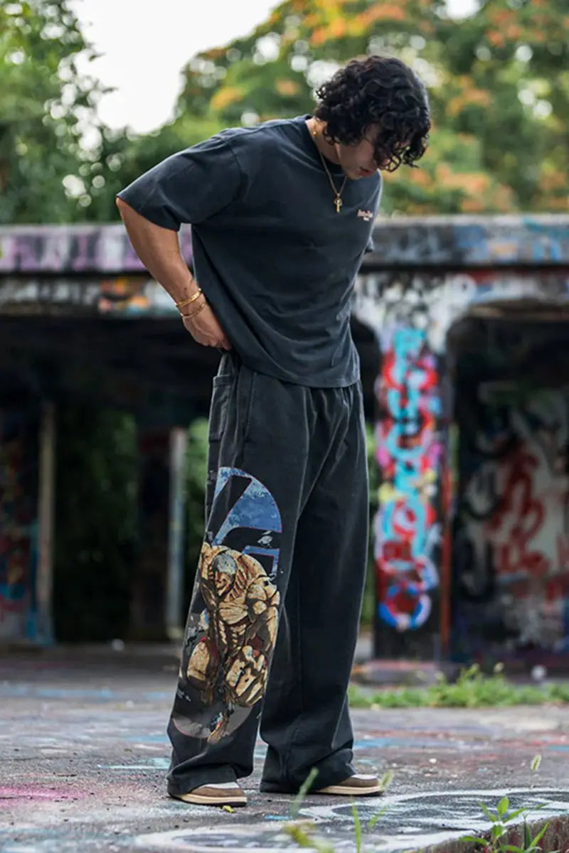 YLA Anime Print Wide Leg Pants