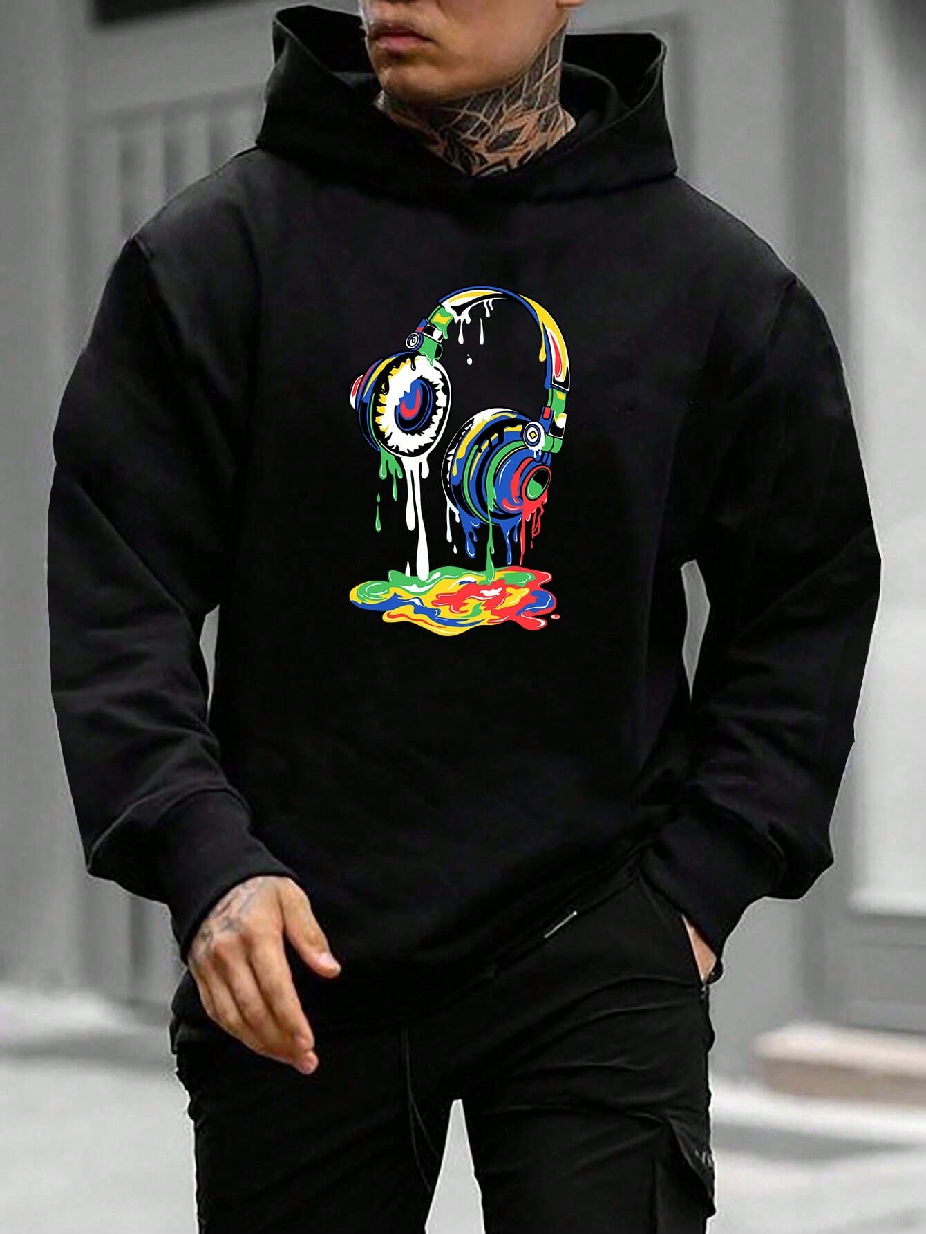 Manfinity VCAY Oversized Men'S Headphone Print Long Sleeve Casual Hoodie