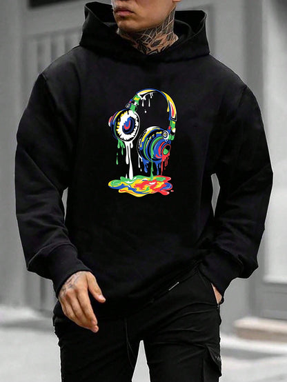 Manfinity VCAY Oversized Men'S Headphone Print Long Sleeve Casual Hoodie