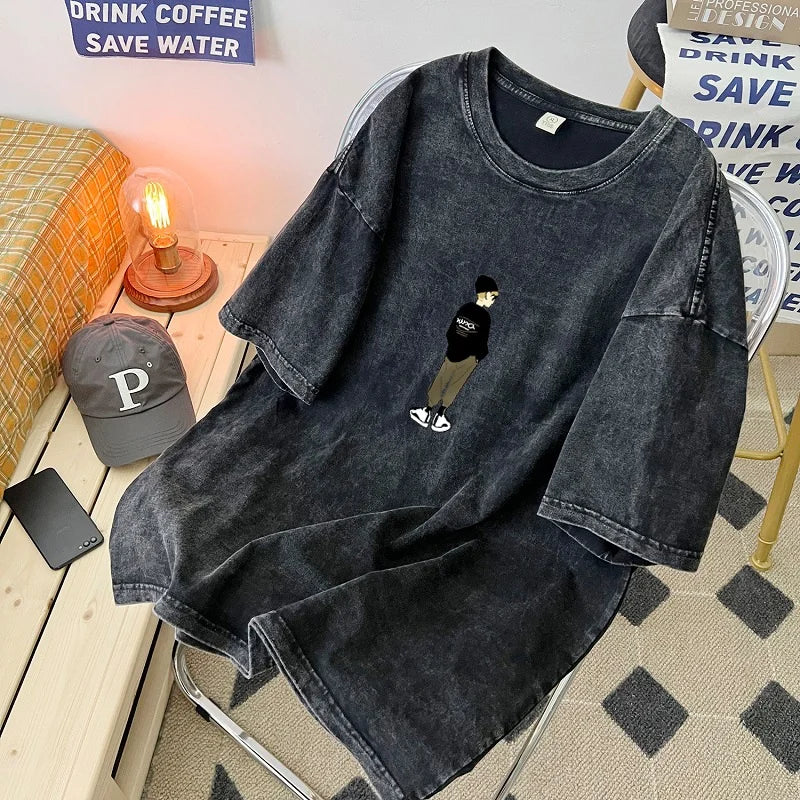 Camiseta vintage de algodón estilo americano.