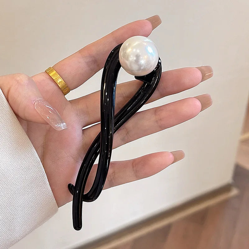 Elegante pinza para el cabello con diseño de cuentas acrílicas y perlas de imitación, accesorio elegante para el cabello de mujer.