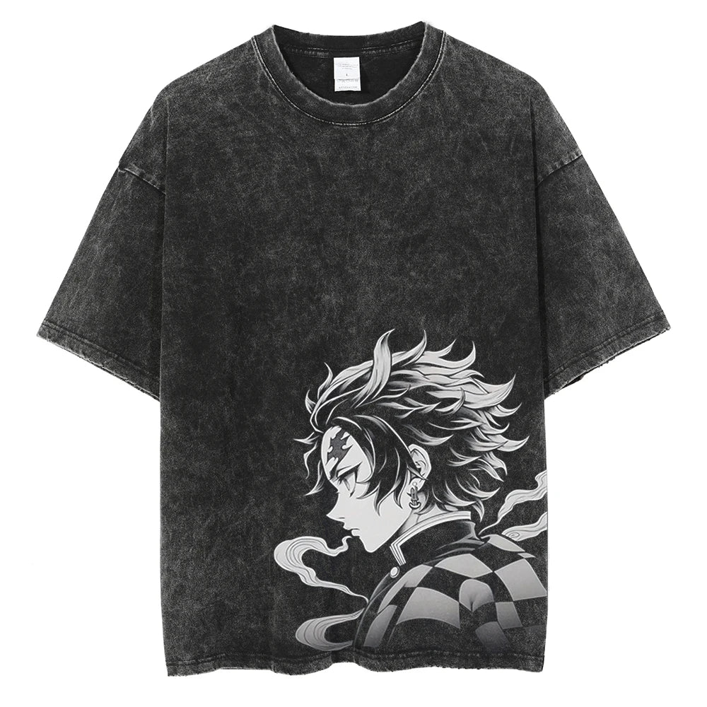 Camiseta gráfica de Demon Slayer: Kamado Tanjirou – Camiseta vintage de algodón