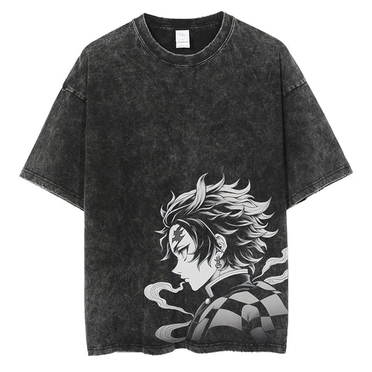 Camiseta gráfica de Demon Slayer: Kamado Tanjirou – Camiseta vintage de algodón