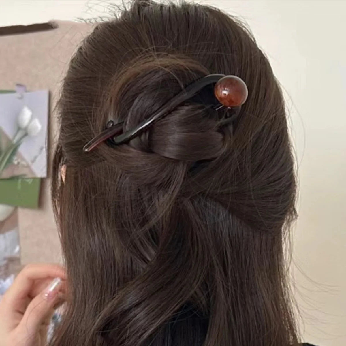 Elegante pinza para el cabello con diseño de cuentas acrílicas y perlas de imitación, accesorio elegante para el cabello de mujer.