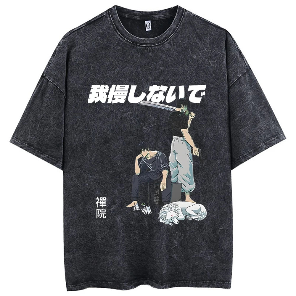 Camiseta estampada de Fushiguro Toji, ropa de Anime Jujutsu Kaisen para hombre y mujer, camisetas de manga corta de algodón lavado, camiseta Harajuku