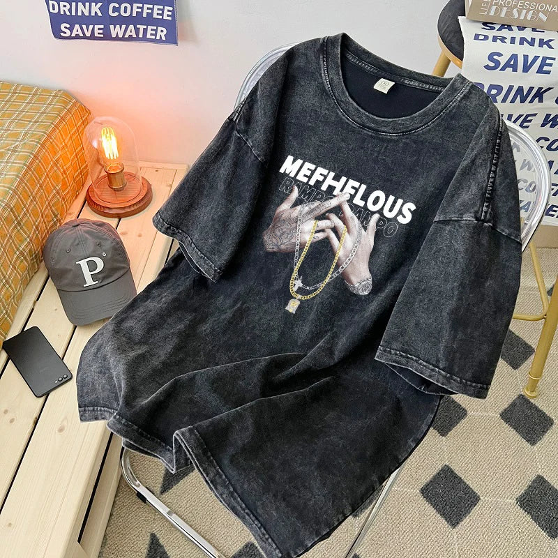 Camiseta vintage de algodón estilo americano.