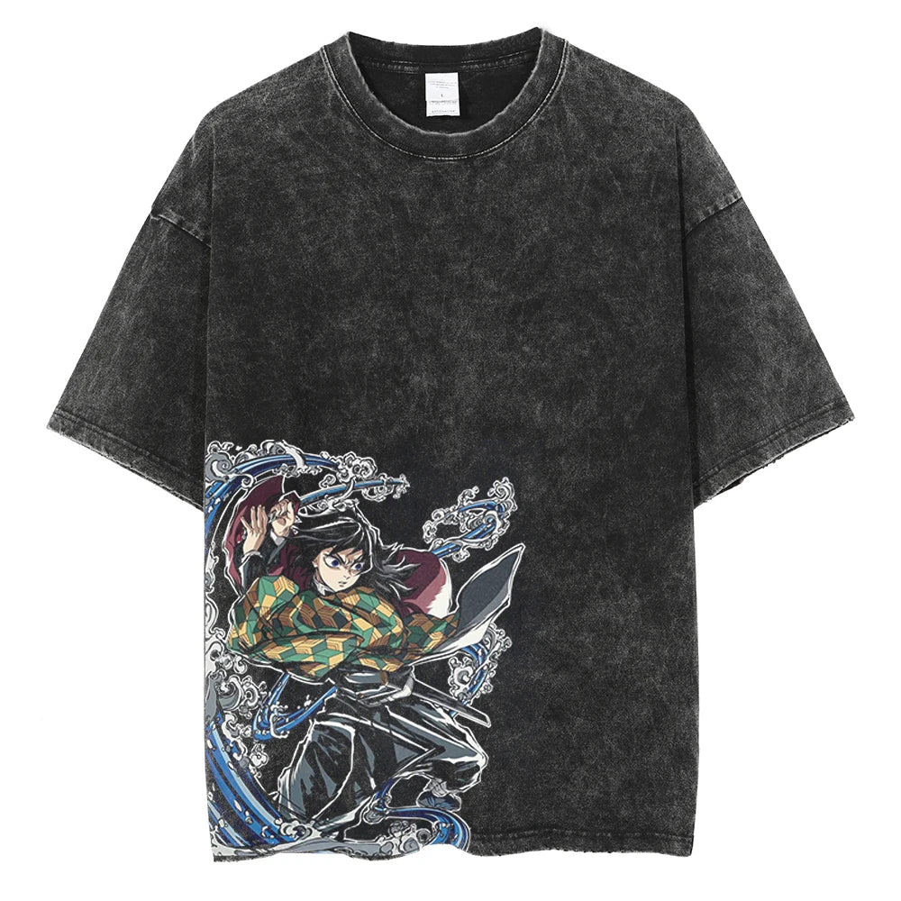 Camiseta gráfica de Demon Slayer: Kamado Tanjirou – Camiseta vintage de algodón