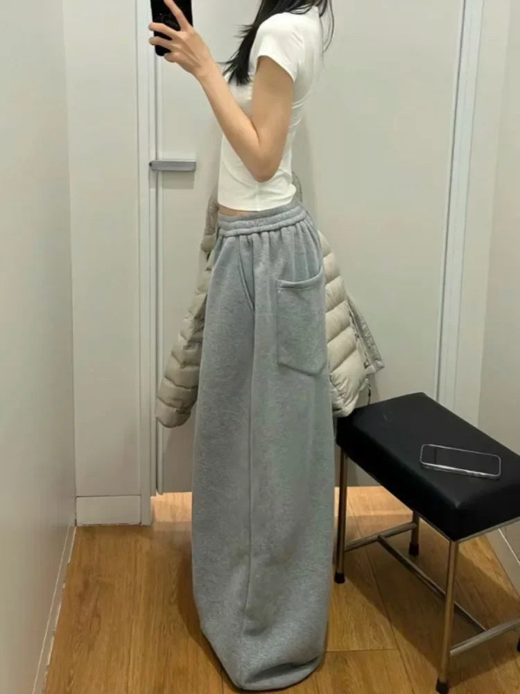 Pantalones deportivos holgados de cintura alta y gran tamaño con cordón para mujer