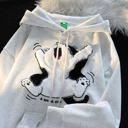 Moletom com capuz japonês vintage estudante de arte milk fufu para homens e mulheres design de nicho sensibilidade gato flocado jaqueta de rua