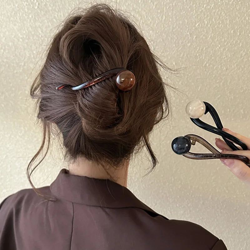 Elegante pinza para el cabello con diseño de cuentas acrílicas y perlas de imitación, accesorio elegante para el cabello de mujer.