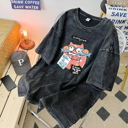 Camiseta vintage de algodón estilo americano.