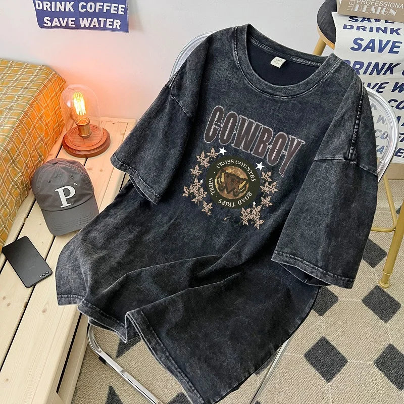Camiseta vintage de algodón estilo americano.