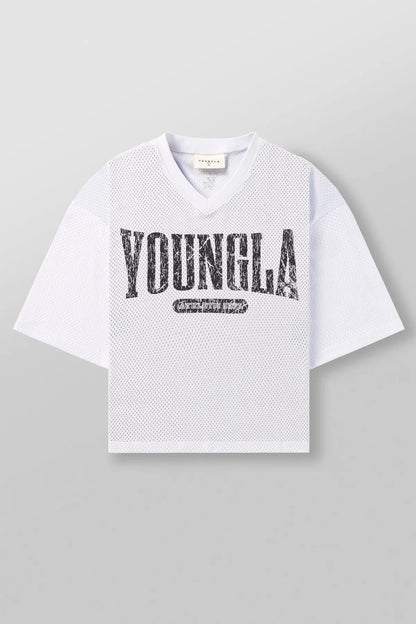 Men's Oversized T-shirt, YLA, Sports, Quick-drying, Breathable, Large Mesh, Printed, Short-sleeved T-shirt.
