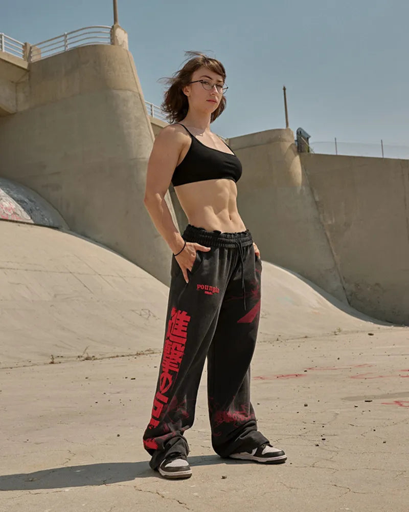 YLA Anime Print Wide Leg Pants