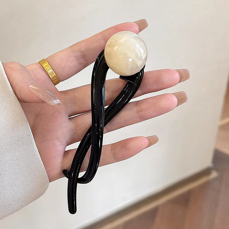 Elegante pinza para el cabello con diseño de cuentas acrílicas y perlas de imitación, accesorio elegante para el cabello de mujer.