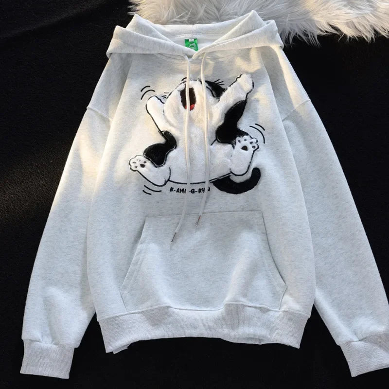 Moletom com capuz japonês vintage estudante de arte milk fufu para homens e mulheres design de nicho sensibilidade gato flocado jaqueta de rua