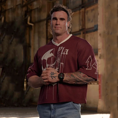 Men's Oversized T-shirt, YLA, Sports, Quick-drying, Breathable, Large Mesh, Printed, Short-sleeved T-shirt.