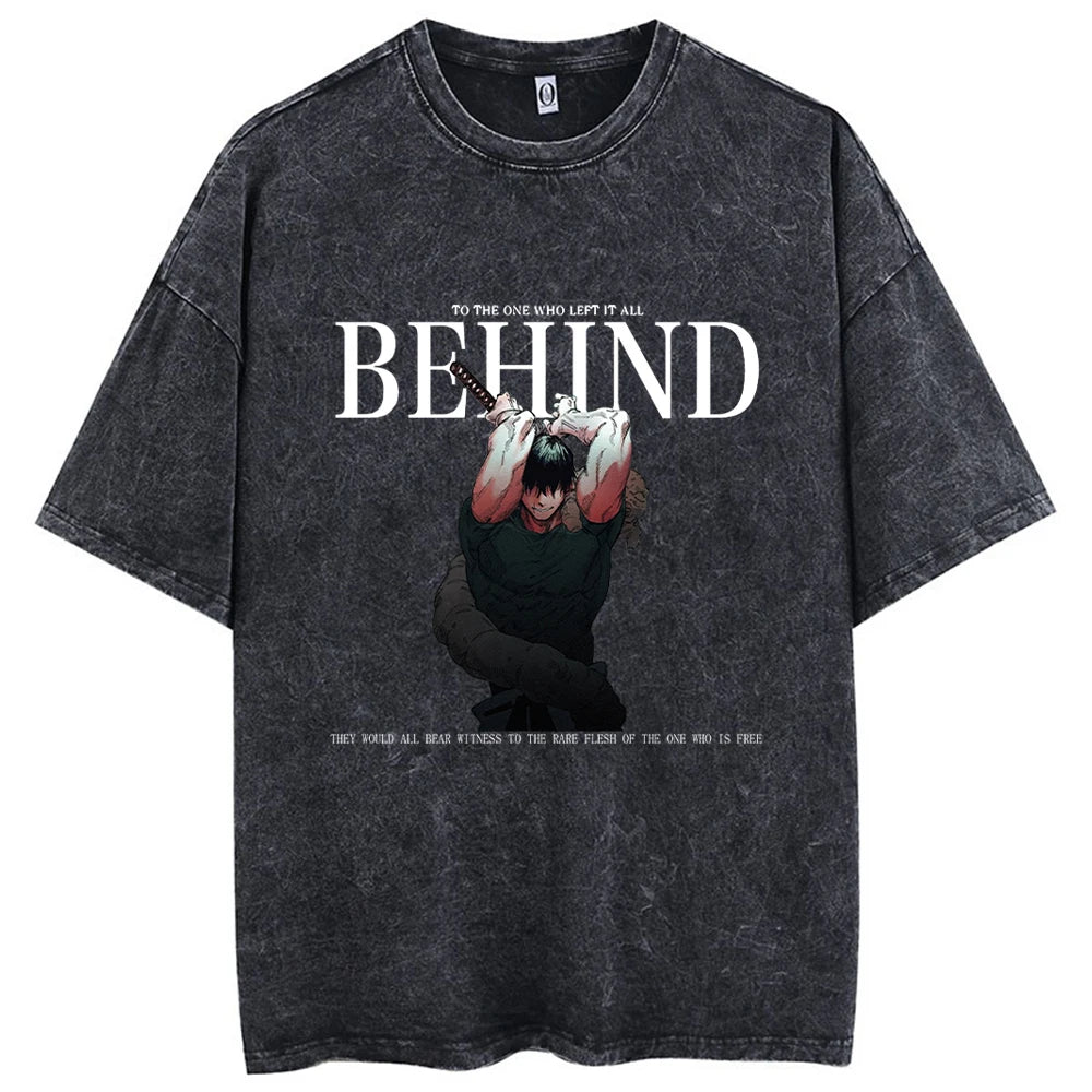 Camiseta estampada de Fushiguro Toji, ropa de Anime Jujutsu Kaisen para hombre y mujer, camisetas de manga corta de algodón lavado, camiseta Harajuku