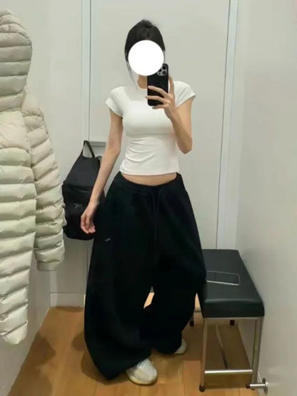 Pantalones deportivos holgados de cintura alta y gran tamaño con cordón para mujer