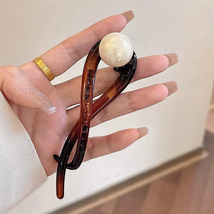 Elegante pinza para el cabello con diseño de cuentas acrílicas y perlas de imitación, accesorio elegante para el cabello de mujer.