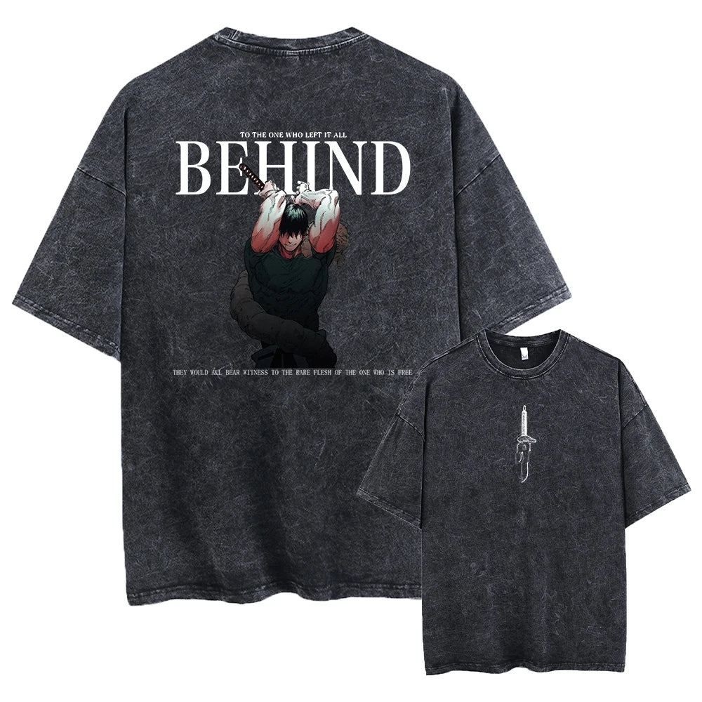 Camiseta estampada de Fushiguro Toji, ropa de Anime Jujutsu Kaisen para hombre y mujer, camisetas de manga corta de algodón lavado, camiseta Harajuku