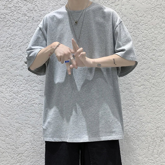 Camiseta masculina de algodão oversized – Loose Fit Streetwear