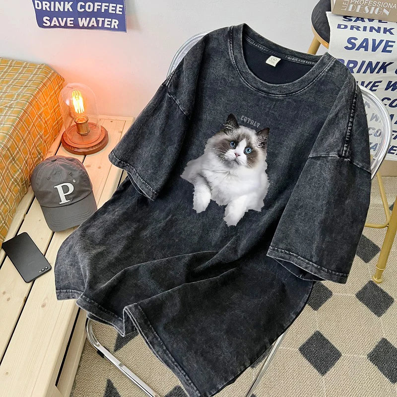 Camiseta vintage de algodón estilo americano.