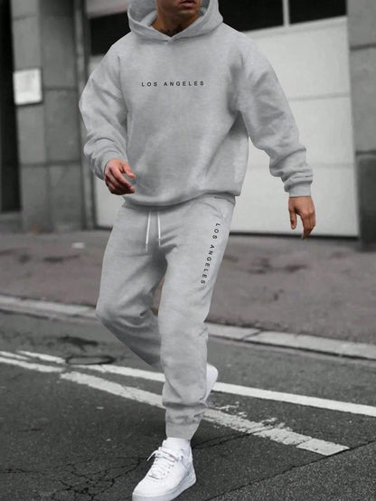 Manfinity Dauomo Men'S plus Size Simple Printed Hoodie and Sweatpants 2-Piece Set
